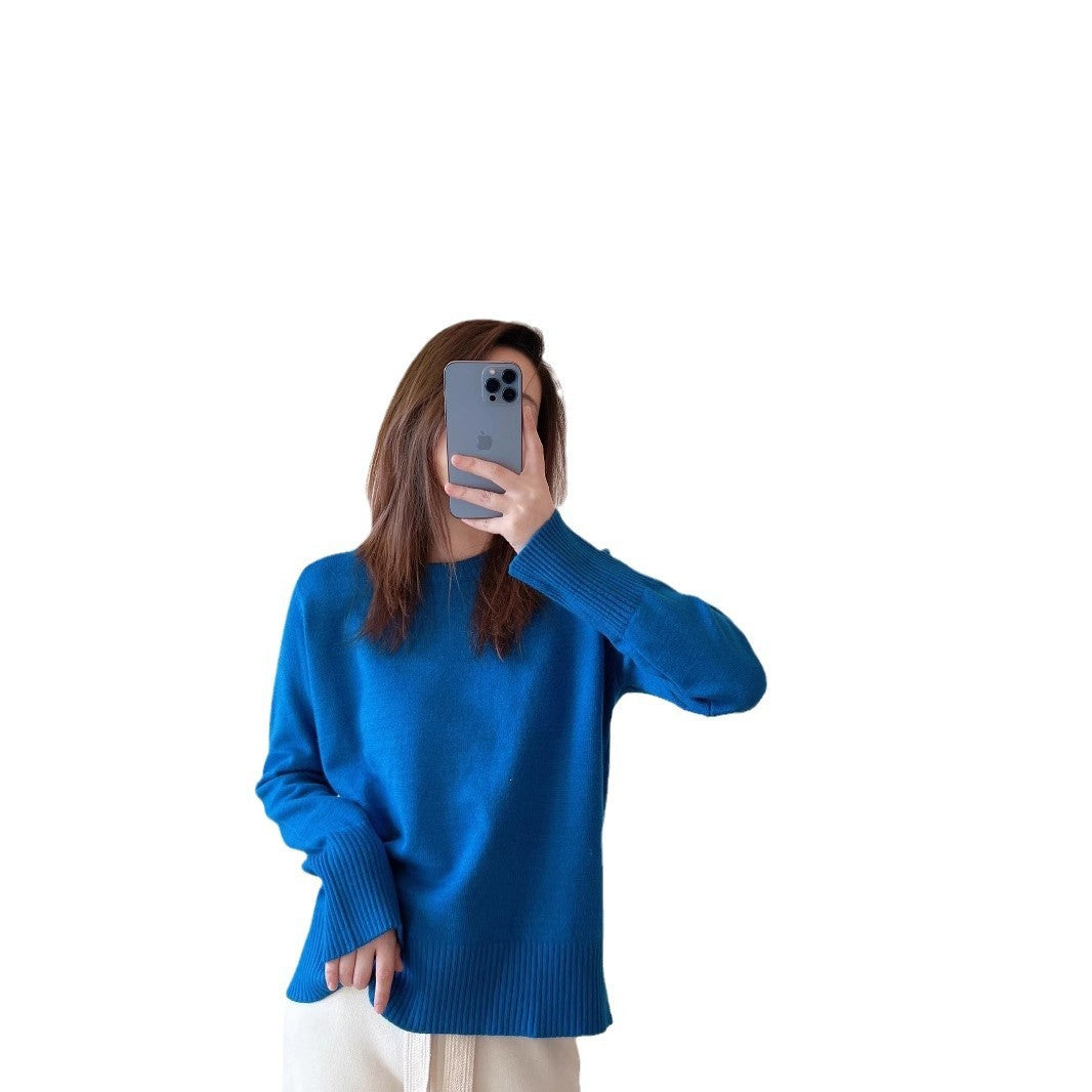 Klein Blue Round Neck Sweater Long Sleeve Loose Bottoming Shirt