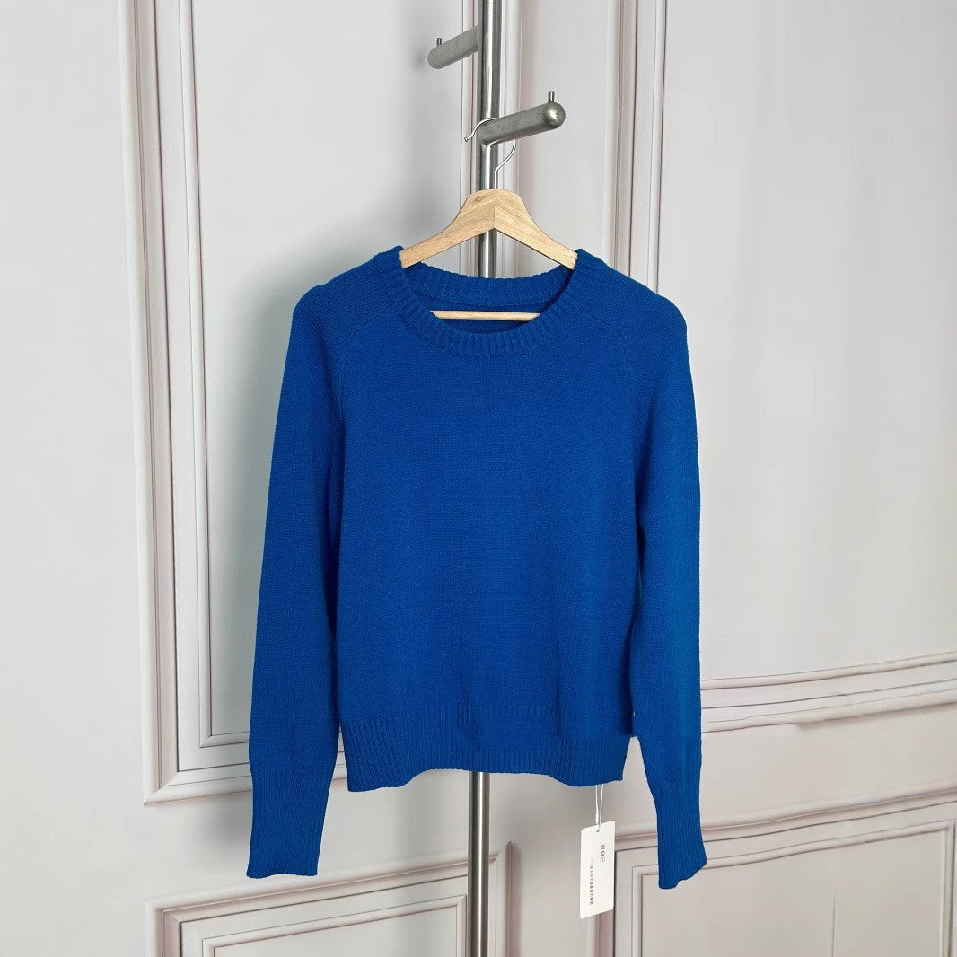 Klein Blue Round Neck Sweater Long Sleeve Loose Bottoming Shirt