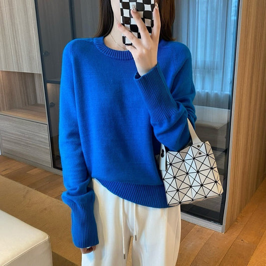 Klein Blue Round Neck Sweater Long Sleeve Loose Bottoming Shirt